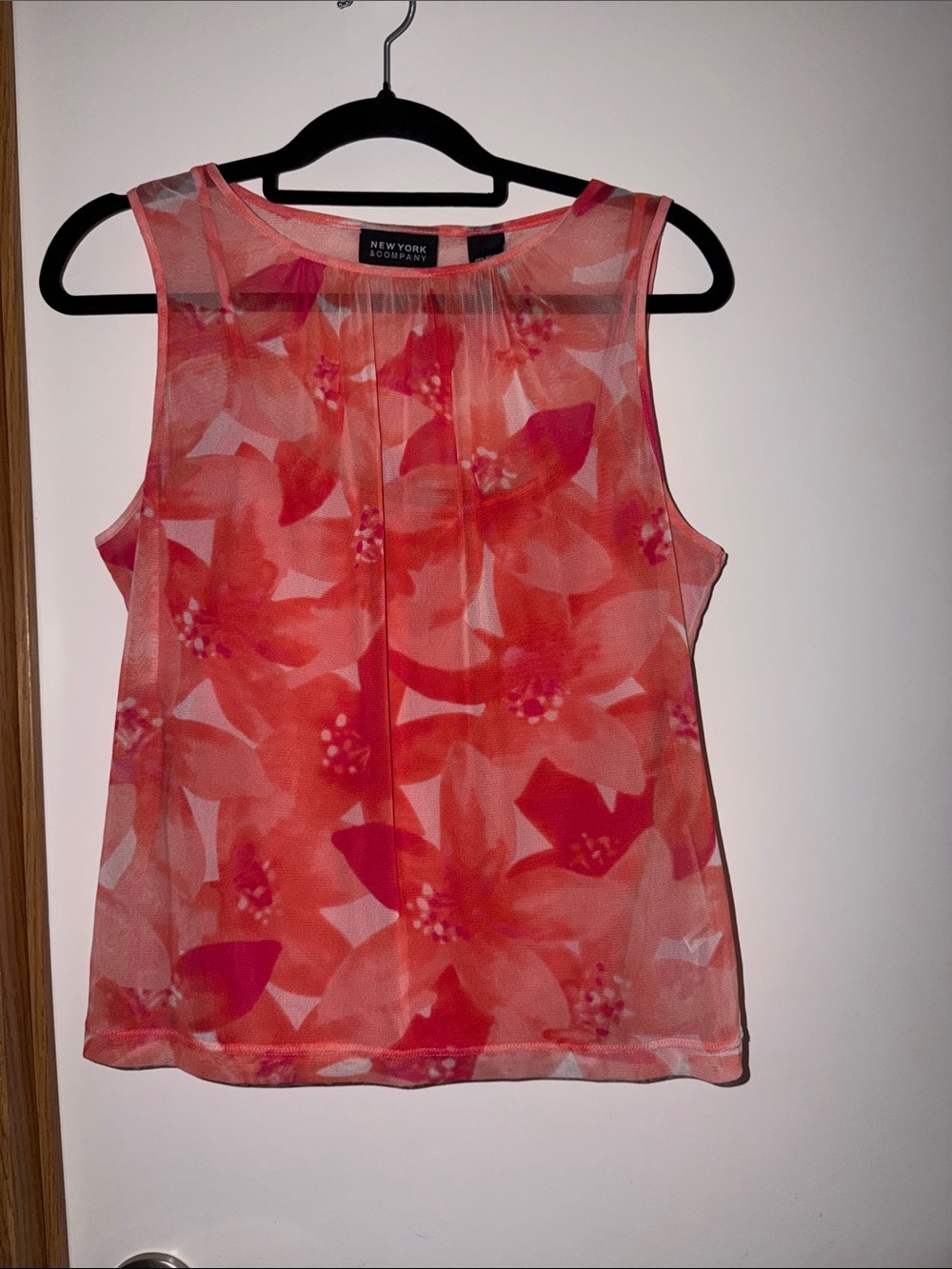 New York & Company Coral Pink Floral Sleeveless Top With Camisole (2 piece)